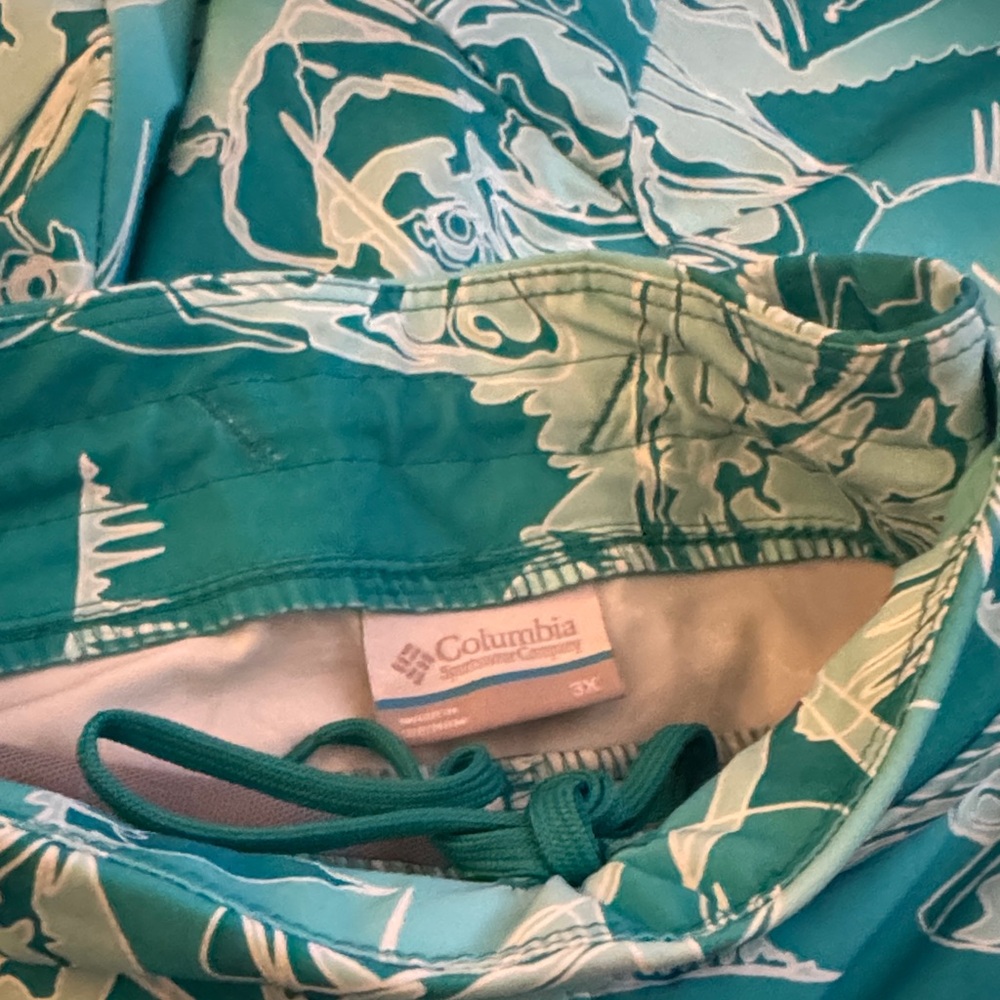 Columbia Aqua and White Patterned Swim Shorts